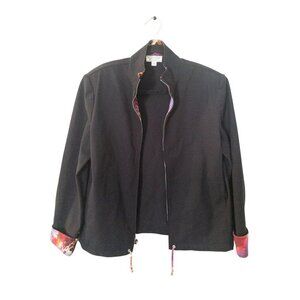 St. John Sport Black Jacket With Vibrant Printed Lining & Adjustable Drawstring